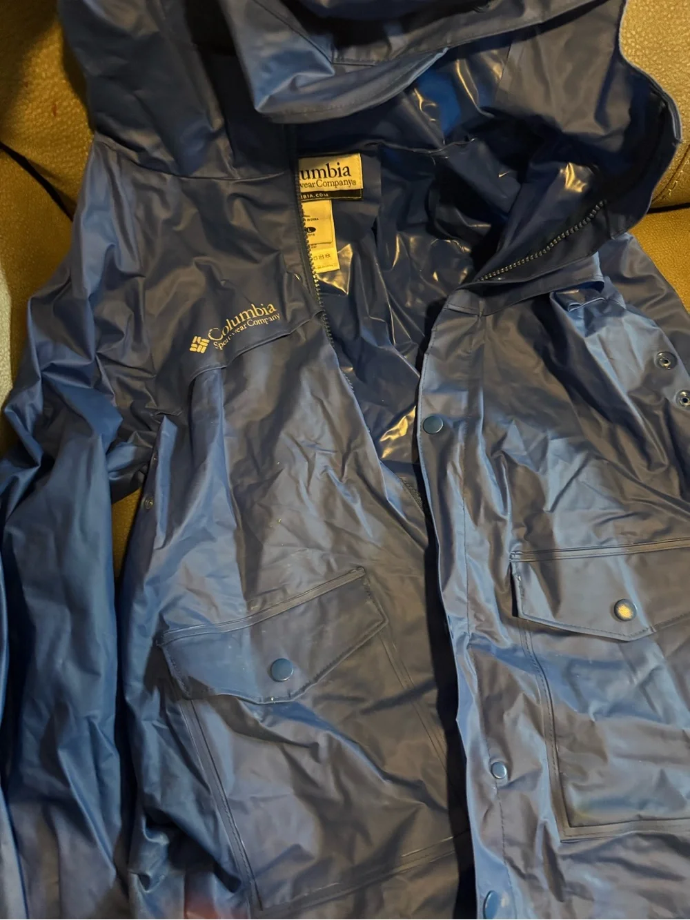 Columbia Youth Large Blue Hooded Rain Jacket